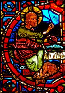 Fenster w17 Darstellung einer Szene aus dem Leben der Heiligen Maria Magdalena - die Heilige wäscht die Füße Christi von French School