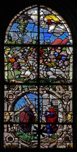 Fenster w18 mit der Bekehrung des Heiligen Paulus: Quo Vadis: Der Heilige Petrus trifft Christus außerhalb Roms
