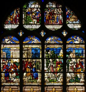 Fenster w19 mit Darstellung von Szenen aus dem Leben des St. Fiacre