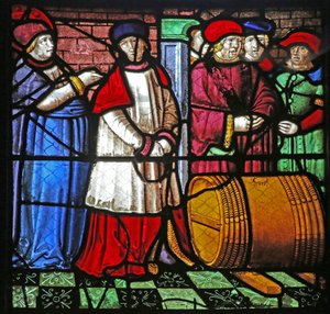 Fenster w19, das das Leben von St. Remi darstellt. Das Weinwunder von Cernay