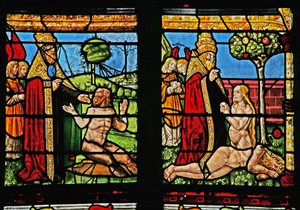 Fenster w1, Darstellung der Erschaffung von Adam und Eva von French School