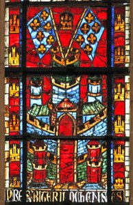 Fenster w205, eine Burg und Fahnen mit Lilien darstellend von French School