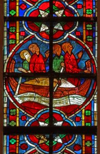 Fenster w209 zeigt Heiliger Nikolaus begrüßt ein Boot von French School