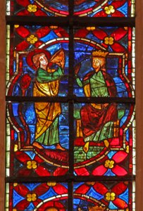 Fenster w212, Darstellung einer Szene aus der Legende von Johannes: der Heilige trinkt den vergifteten Kelch von French School