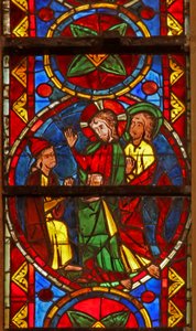 Fenster w213, Darstellung einer Szene aus dem Leben von St. Thomas: Christus empfängt den Boten von Gundaphorus und sagt Thomas, er solle nach Indien gehen