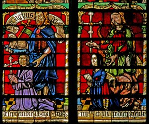 Ein Stifter - Jean Corart und seine Frau mit Johannes dem Täufer und St. Katharina von French School