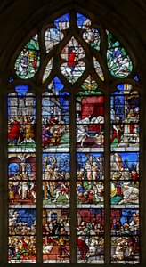 Fenster w23, Szenen aus dem Leben von St. Crepin und St. Crepinian darstellend von French School
