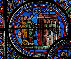 Fenster w23, Darstellung des Heiligen Thomas Becket, der eine Kirche weiht von French School