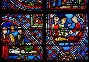 Fenster w23, Darstellung von Stiftern - die Fischhändler von French School