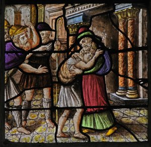 Fenster w25, das eine Szene aus der Geschichte von Joseph darstellt