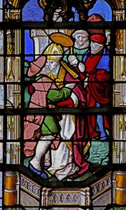 Fenster w27 mit Darstellung des Heiligen Martin, der einen Aussätzigen küsst