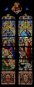 Fenster w4 mit der Kreuzabnahme und dem Stifter Francois de Montmorency und der heiligen Francoise von French School