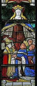 Fenster w4, Jungfrau Maria als Beschützerin, Papst Paul II. und König Ludwig XI.