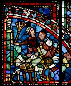 Fenster Nr. 5-L, Darstellung von Abrahams Diener Eliezer bricht auf, um eine Frau für Isaak zu finden von French School