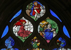 Fenster w9 mit Darstellung von St. Johannes dem Täufer; die Verkündigung von French School