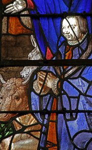 Fenster w9 mit Darstellung eines Stifters bei der Geburt Christi