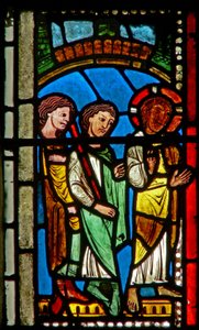 Fenster wXV mit einer Auferstehungsszene: der Weg nach Emmaus