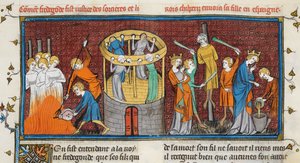 Hexen verbrannt, aus Les Grandes chroniques de France, MS Royal 16 G VI f. 64