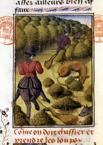 Wolfsjagd - aus „Hunting Book of Gaston Phoebus, Count of Foix, Lord of Béarn“