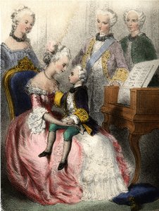 Wolfgang Amadeus Mozart (1756-1791) in den Armen der österreichischen Kaiserin Marie-Therese - in „Die illustren Kinder - historische Erzählungen“ von Madame Eugenie Foa von French School