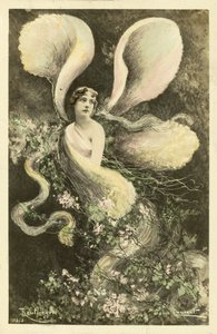 Frau als Schmetterling verkleidet von French School