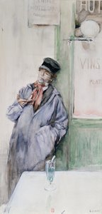 Arbeiter in einem Café mit einem Glas Absinth, ca. 1900