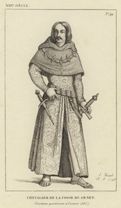 13. Jahrhundert, Ritter der Cosse du Genet, Kostüm nach dem Jahr 1365 (Gravur) von French School