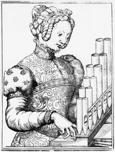 Junge Frau spielt ein tragbares Orgel von French School