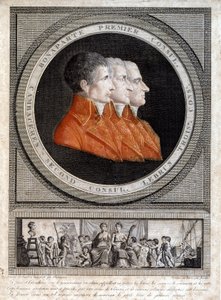 Porträt der drei Konsuln, Napoleon Bonaparte (1769-1821), Jean Jacques Regis (Jean-Jacques-Regis) de Cambaceres (1753-1824) und Charles Francois Lebrun (1739-1824) von French School