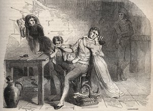 Die Lyoner Postkutschenaffäre - Fall des Lyoner Postkuriers: Der Abschied von Joseph Lesurques von seiner Familie: angeblich in den Fall des Lyoner Postkuriers von 1796 verwickelt, wurde er fälschlicherweise beschuldigt, den Lyoner Postwagen überfallen zu  von French School