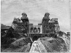 Die Baustelle der Kirche Sacré-Cœur in Montmartre, in „Die illustrierte Welt“ 1886 von French School