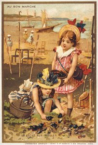 Vintage Postkarte mit Kindern am Strand von French School