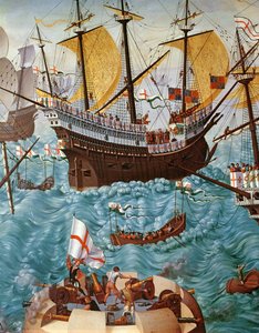Einschiffung von Heinrich VIII. auf der Henry Grace a Dieu im Jahr 1520, kopiert von einem Gemälde von Vincent Volpi (Detail)