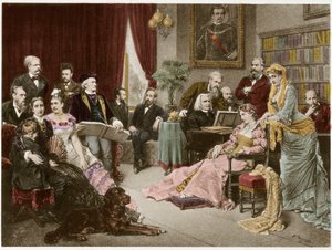 Richard Wagner und Liszt in Bayreuth mit Cosima und Siegfried - nach Fritz Georg Papperitz