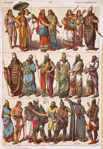 Kostüme der Assyrer und Babylonier, Lithographie, assyrisch-babylonische Zivilisation von Friedrich Hottenroth