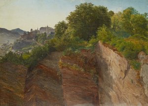 Blick vom Salzburger Mönchsberg auf die Festung Hohensalzburg