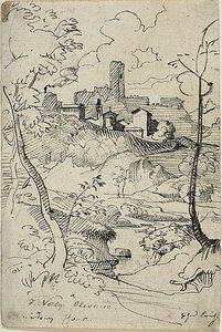 Italienische Stadt mit Fluss (recto); Ansicht einer Stadt (verso) von Friedrich Nerly