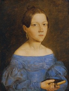 Brustbild eines jungen Mädchens in blauem Kleid von Friedrich Wasmann