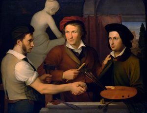 Selbstporträt mit seinem Bruder Ridolfo und Bertel Thorvaldsen, 1815-1816 von Friedrich Wilhelm von Schadow