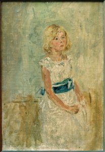Blondes Mädchen mit blauer Schärpe von Fritz von Uhde