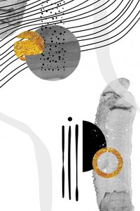 Moderne Gold-Grau-Abstraktion von Fun Qui