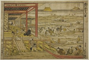 Muscheln sammeln bei Ebbe in Shinagawa (Shinagawa shiohigari no zu)