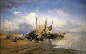 Blick auf die Wolga. Boote, 1870