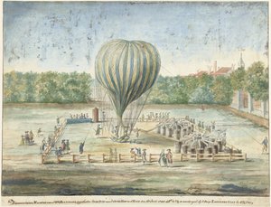Der Start von Blanchards Ballon in Den Haag im Jahr 1785 von G. Carbentus (signed by artist)