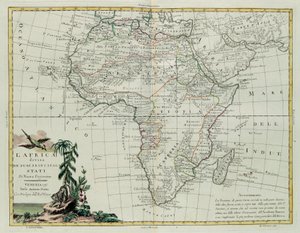 Afrika aufgeteilt in seine Hauptstaaten, Stich von G. Zuliani aus Band I des Neuesten Atlas, veröffentlicht in Venedig 1776 von Antonio Zatta, Privatsammlung von G. Zuliani