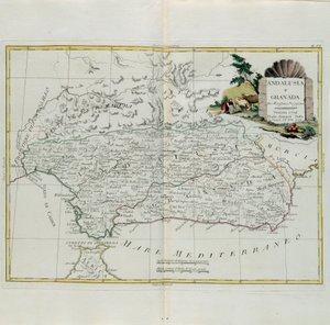 Andalusien und Granada, Stich von G. Zuliani aus Band I des Neuesten Atlas, veröffentlicht in Venedig 1776 von Antonio Zatta, Privatsammlung von G. Zuliani