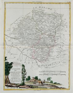 Die Gouvernements von Limousin, Quercy und Périgord, Stich von G. Zuliani aus Band I des Neuesten Atlas, veröffentlicht in Venedig 1776 von Antonio Zatta, Privatsammlung von G. Zuliani
