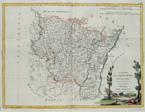 Regierungen von Lothringen, Barr und Elsass, Gravur von G. Zuliani aus Band I des "Neuesten Atlas" veröffentlicht in Venedig von Antonio Zatta, Private Sammlung von G. Zuliani