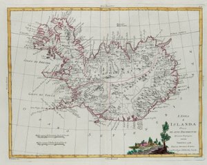 Island, aufgeteilt in seine Bezirke, Gravur von G. Zuliani aus Band III des "Neuesten Atlas" veröffentlicht in Venedig 1781 von Antonio Zatta, Private Sammlung von G. Zuliani