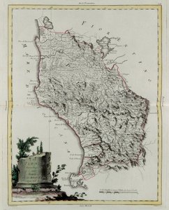 Gebiet von Pisa, Stich von G. Zuliani aus Band II des "Neuesten Atlas" veröffentlicht in Venedig 1783 von Antonio Zatta, Privatsammlung von G. Zuliani